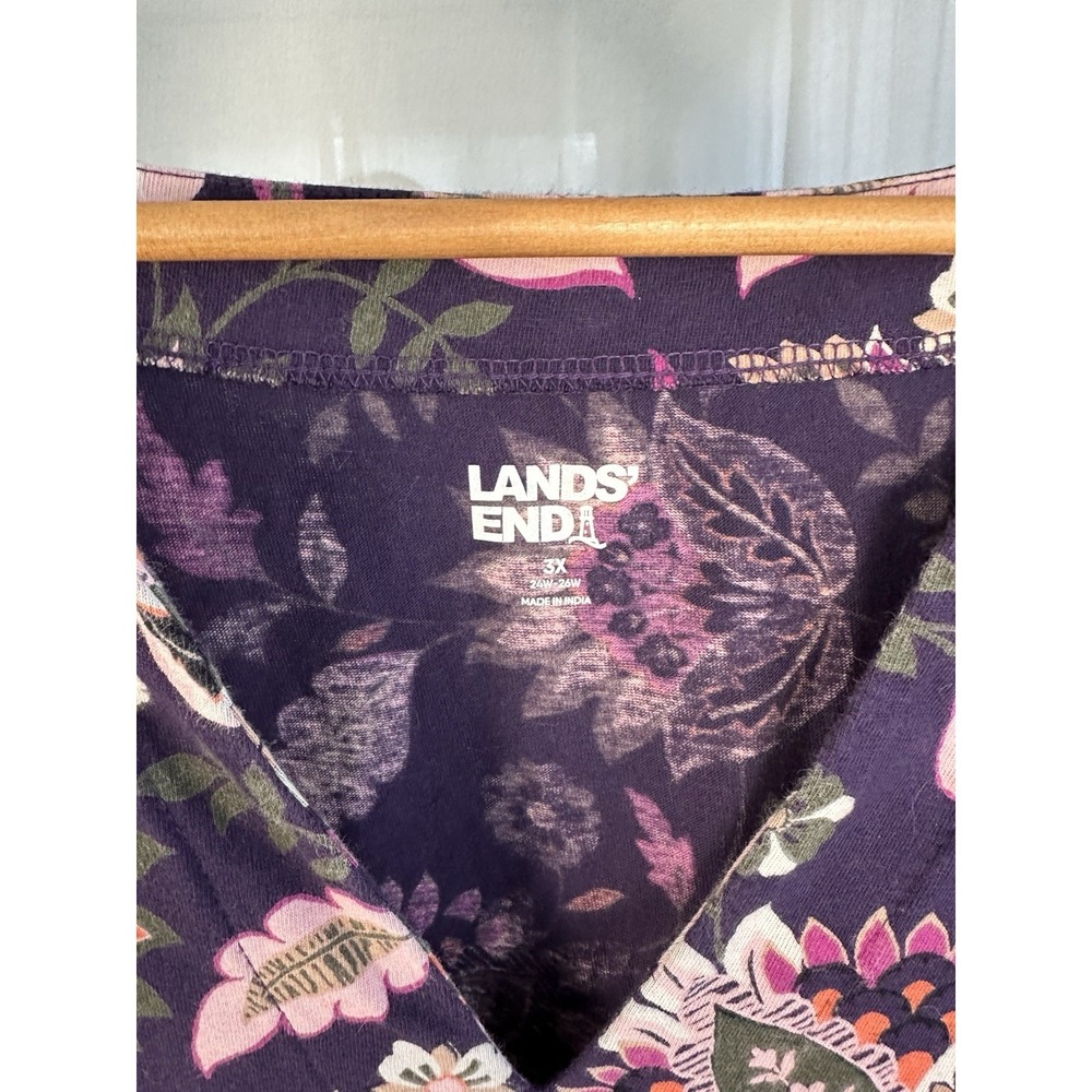 Lands End Dress Womens 3X Purple Paisley Floral Split Neck Pockets Cotton - Picture 4 of 6